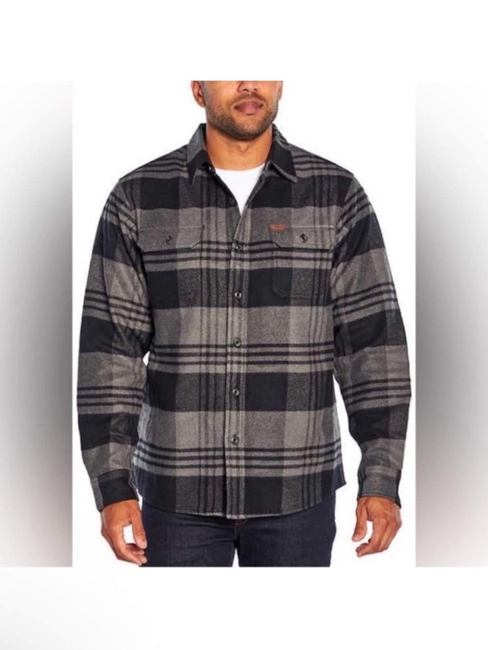 Orvis Men's Plaid Button Down Heavy Weight Long Sleeve Flannel Shirt Sz L Gray